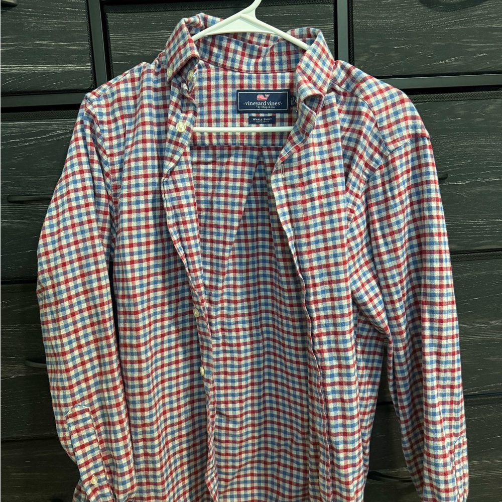 Van Heusen Men's Casual Red and Blue Plaid Shirt